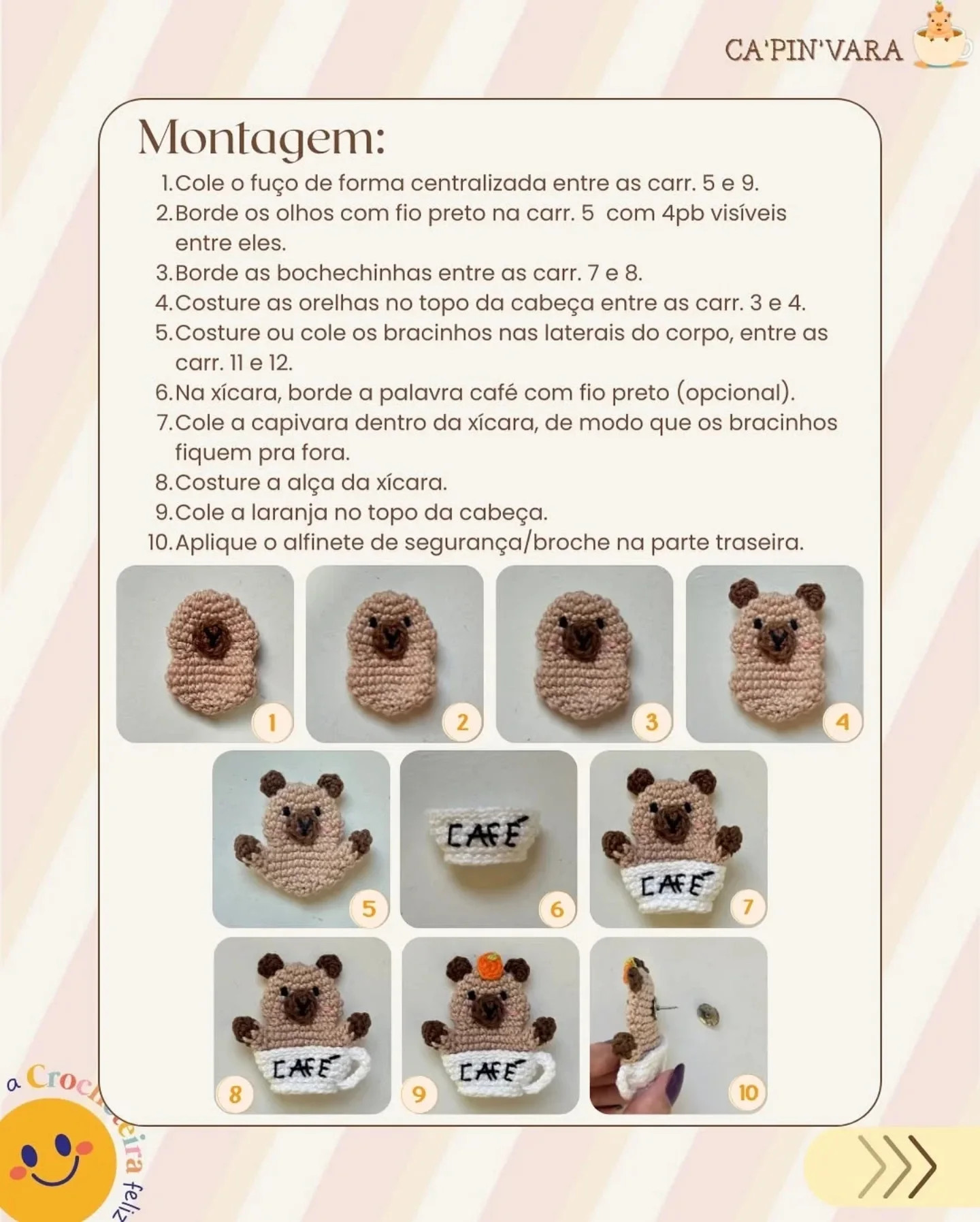 Gráfico de crochê de ursinho em xícara de café: receita gratuita.