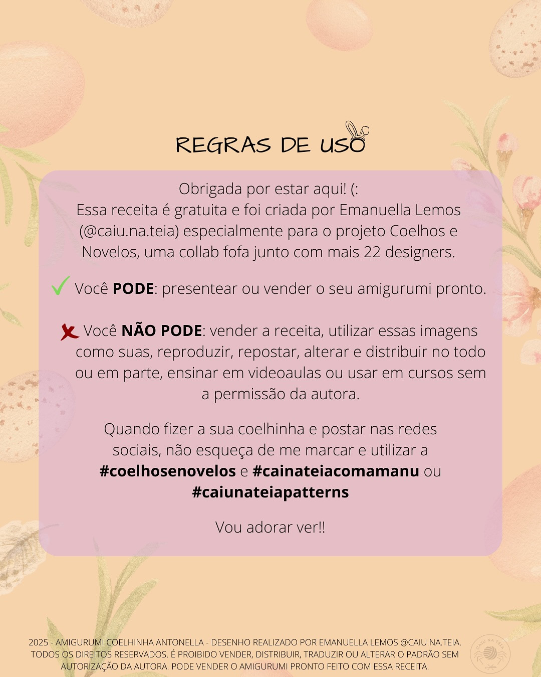 Gráfico de crochê grátis: coelhinha Antonella na cestinha de Páscoa