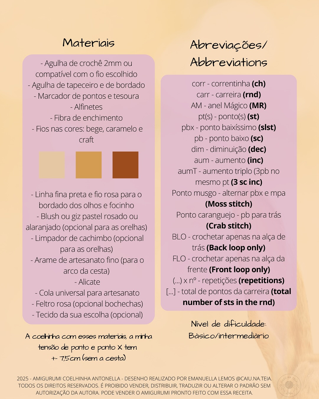 Gráfico de crochê grátis: coelhinha Antonella na cestinha de Páscoa