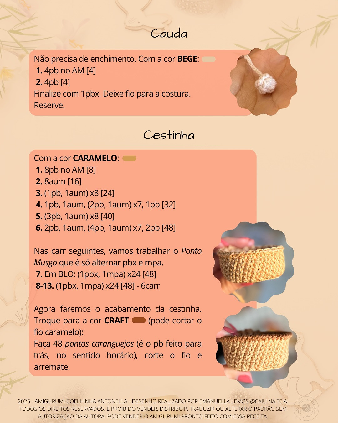 Gráfico de crochê grátis: coelhinha Antonella na cestinha de Páscoa