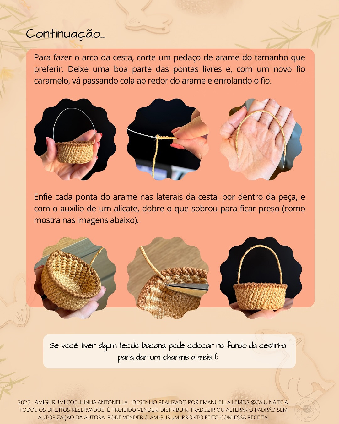 Gráfico de crochê grátis: coelhinha Antonella na cestinha de Páscoa
