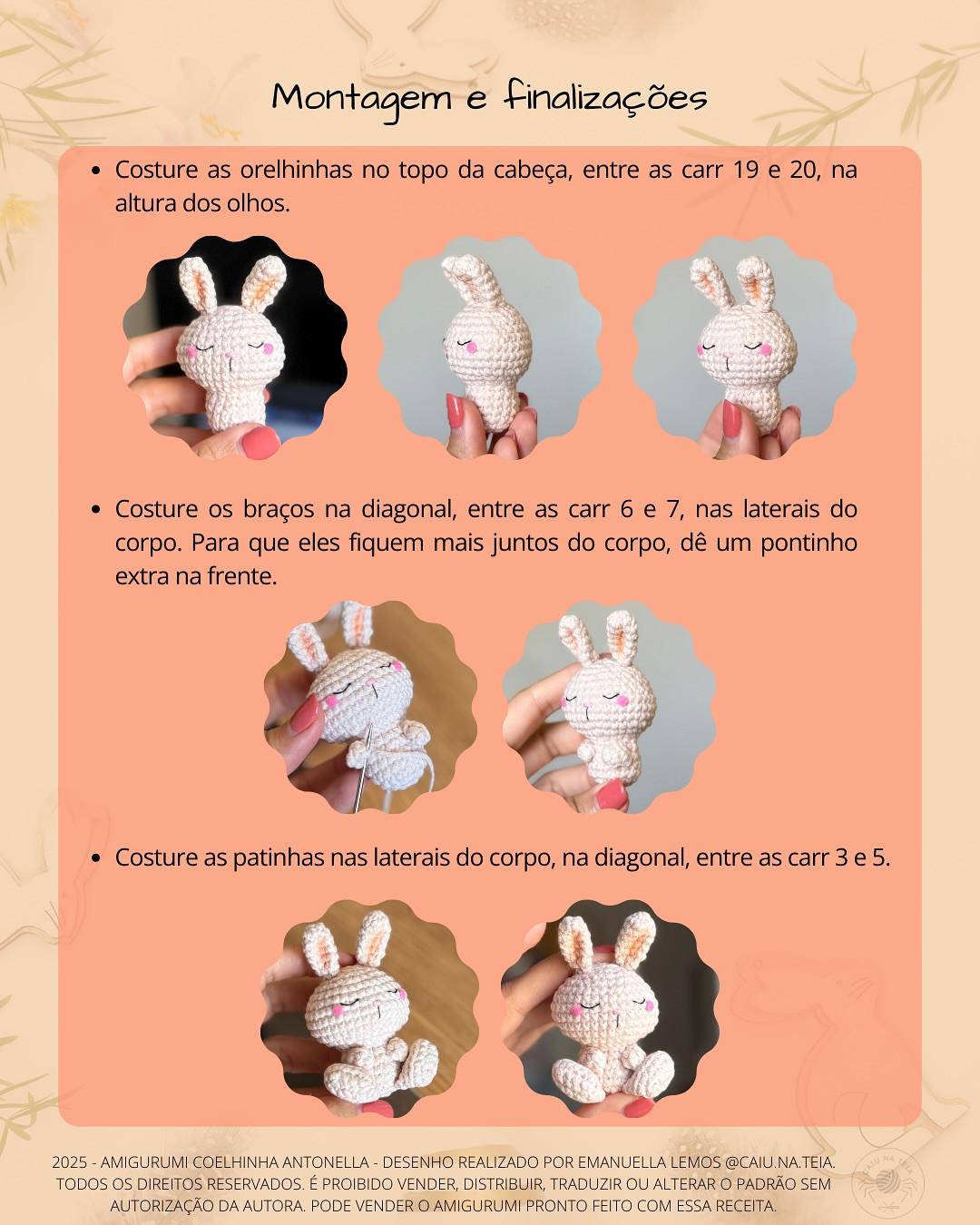 Gráfico de crochê grátis: coelhinha Antonella na cestinha de Páscoa