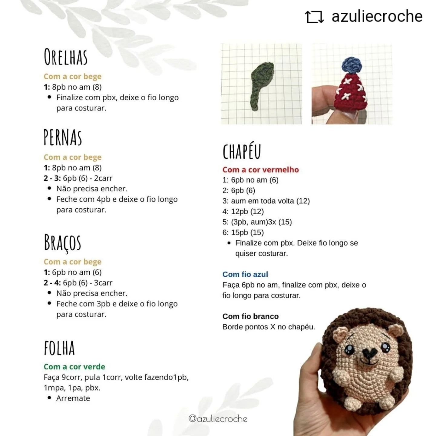 Gráfico de crochê grátis: George, o porco-espinho