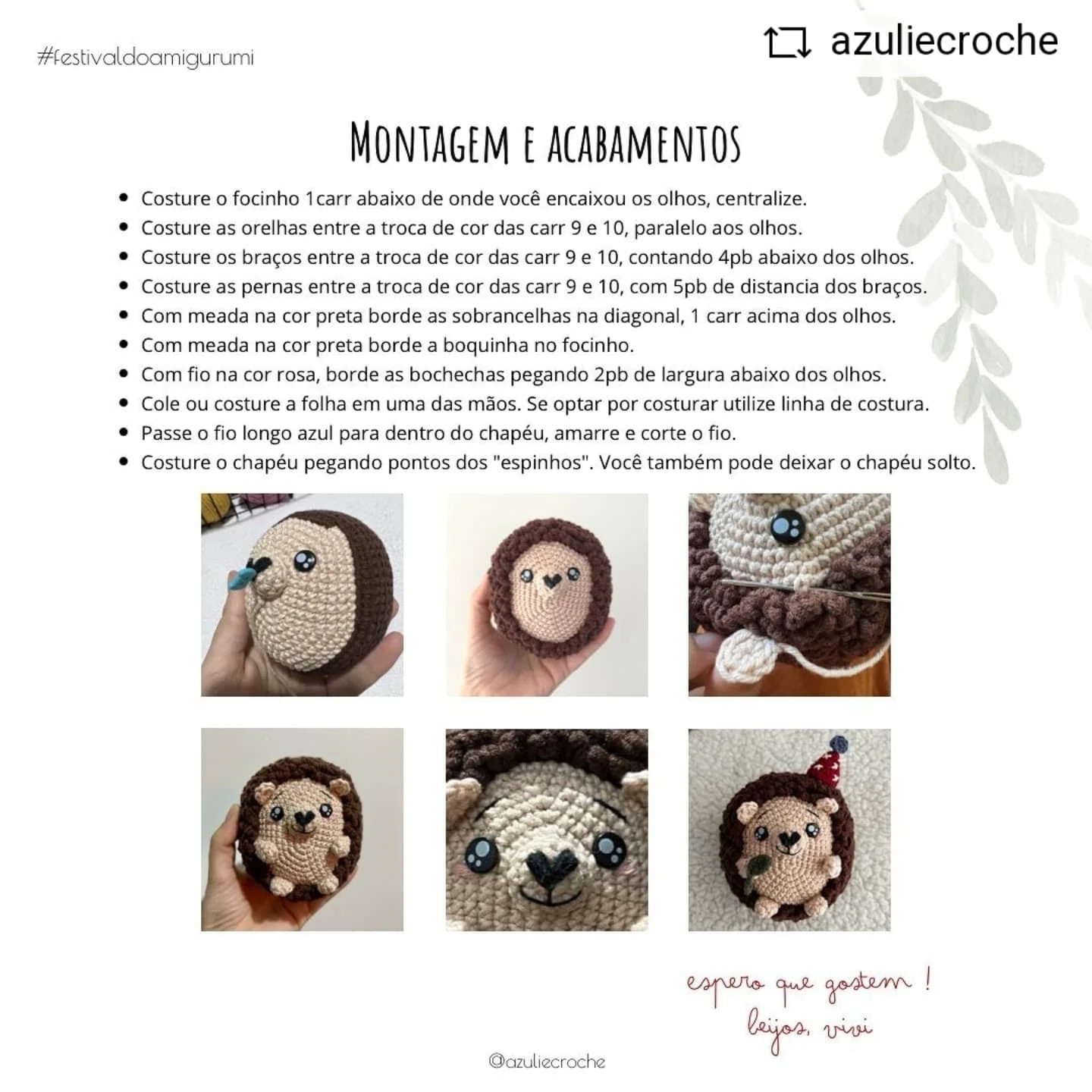 Gráfico de crochê grátis: George, o porco-espinho