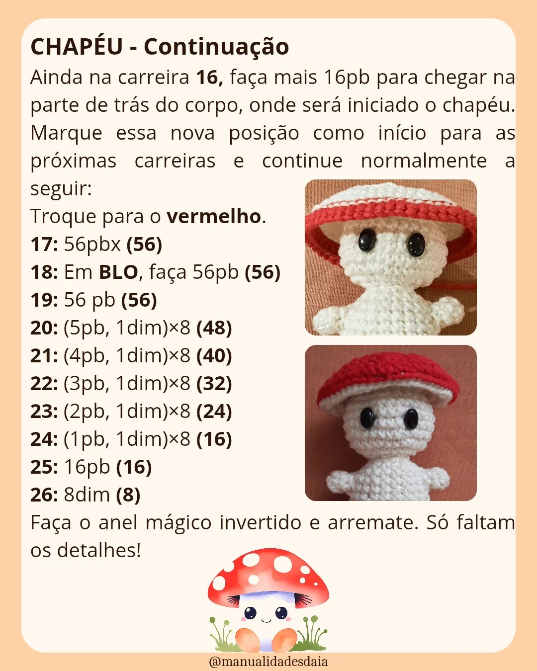 Gráfico de crochê grátis: Melino, o cogumelinho