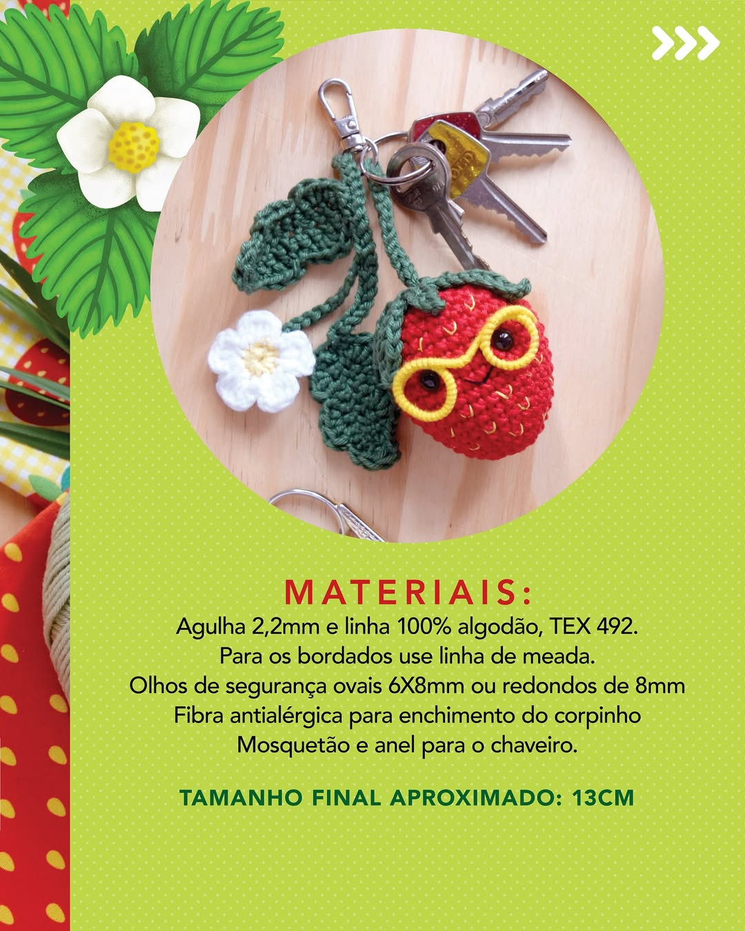 Gráfico de crochê gratuito: chaveiro morango Ruby