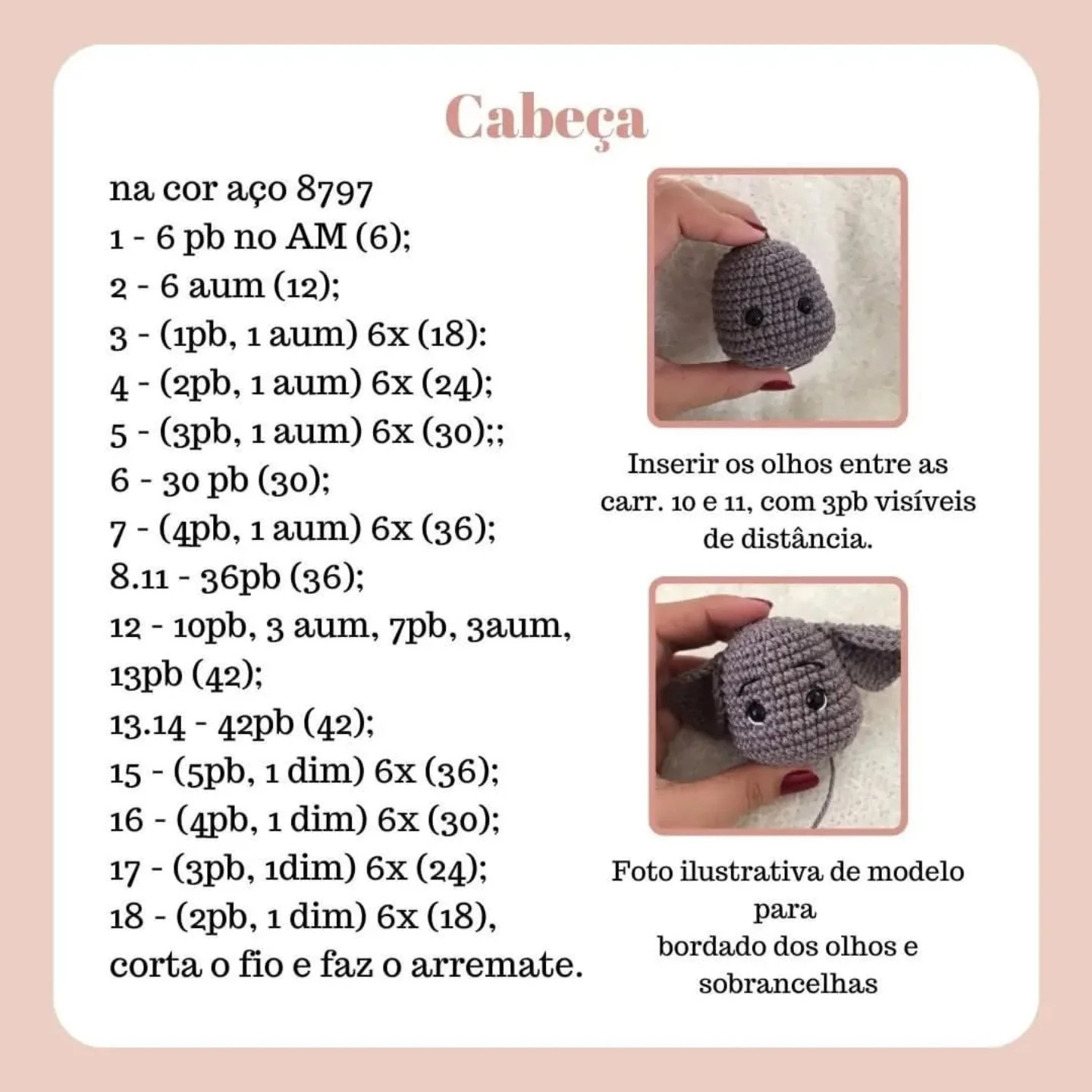 Gráfico de crochê gratuito: Elefantinho amigurumi