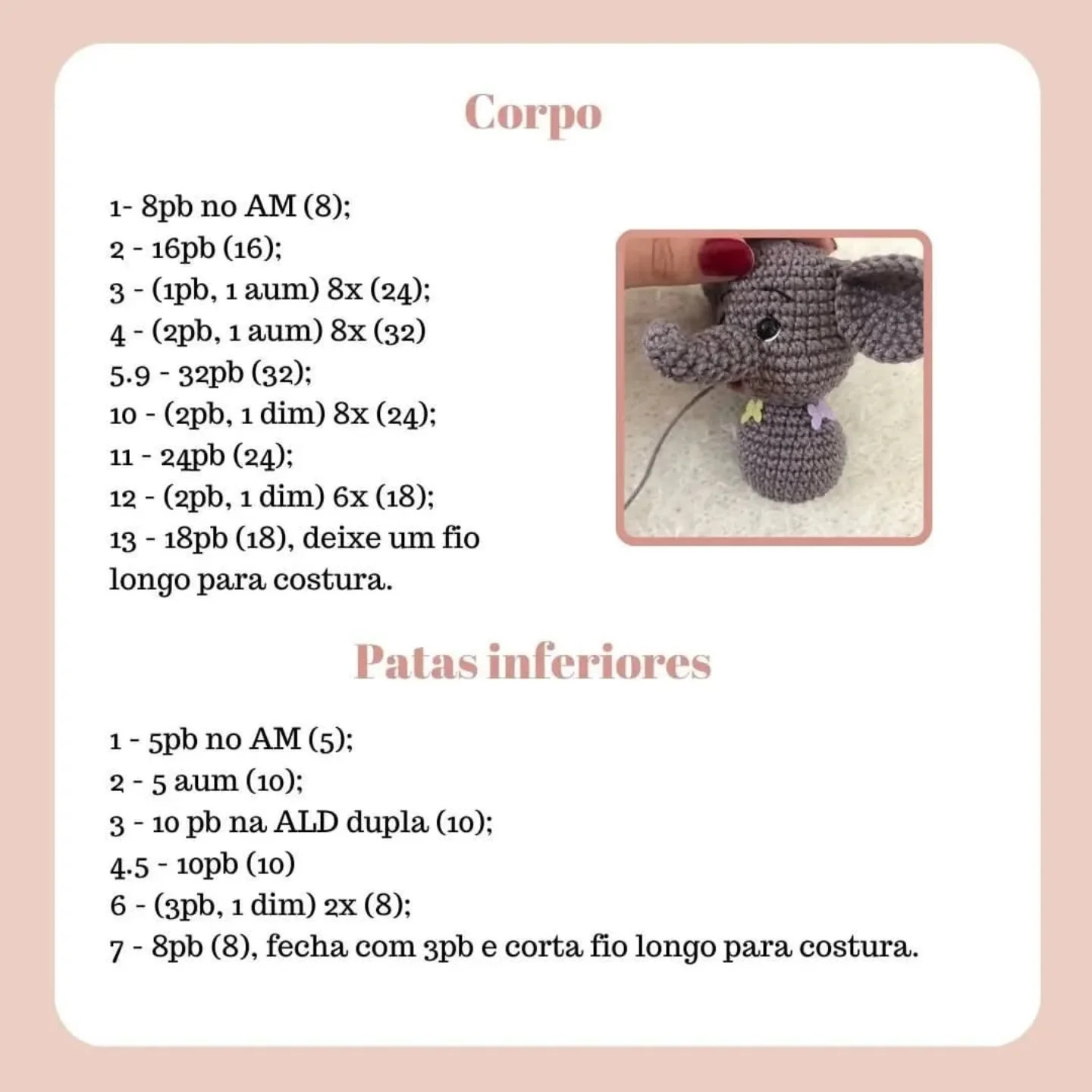 Gráfico de crochê gratuito: Elefantinho amigurumi