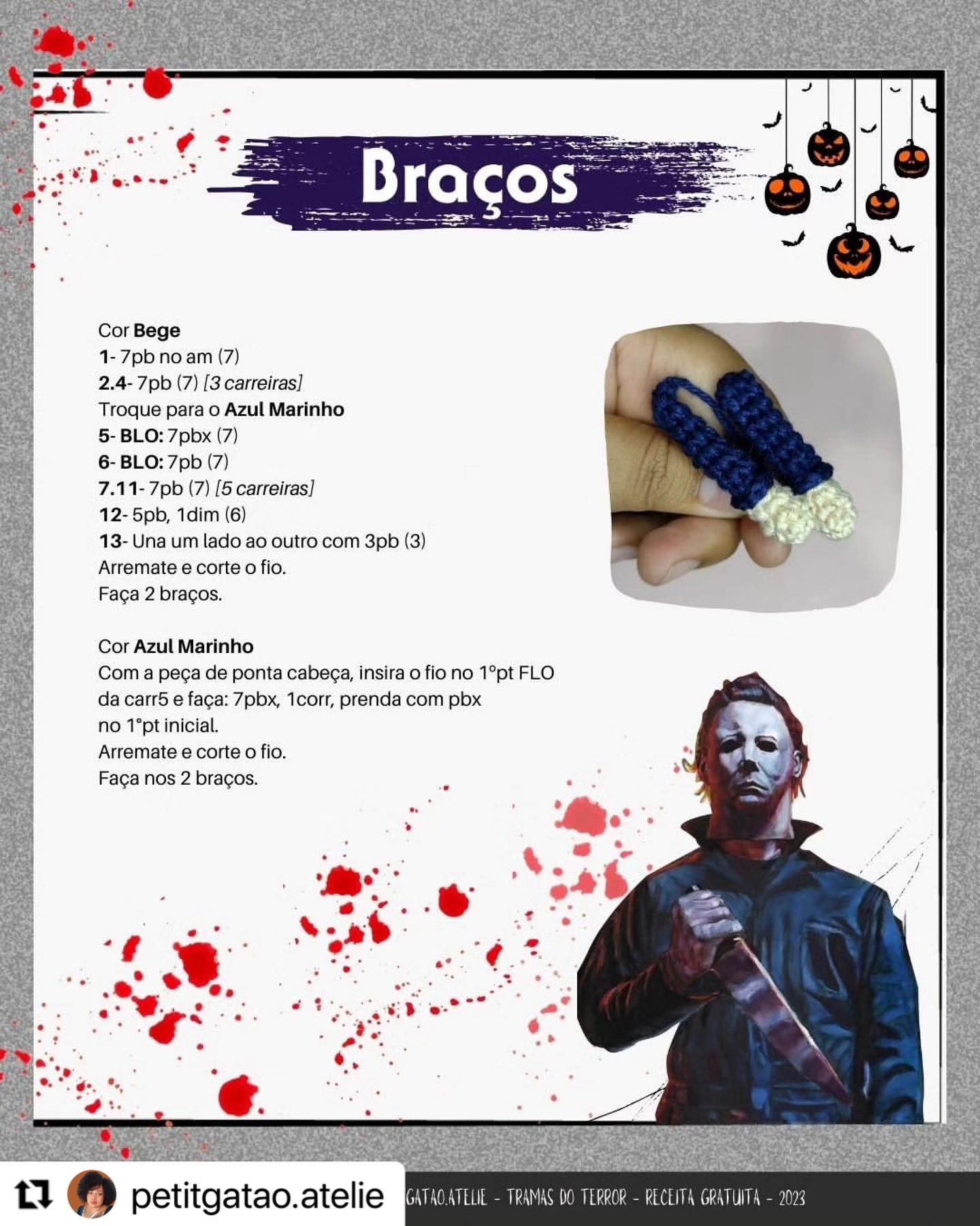 Gráfico de crochê gratuito: Michael Myers amigurumi