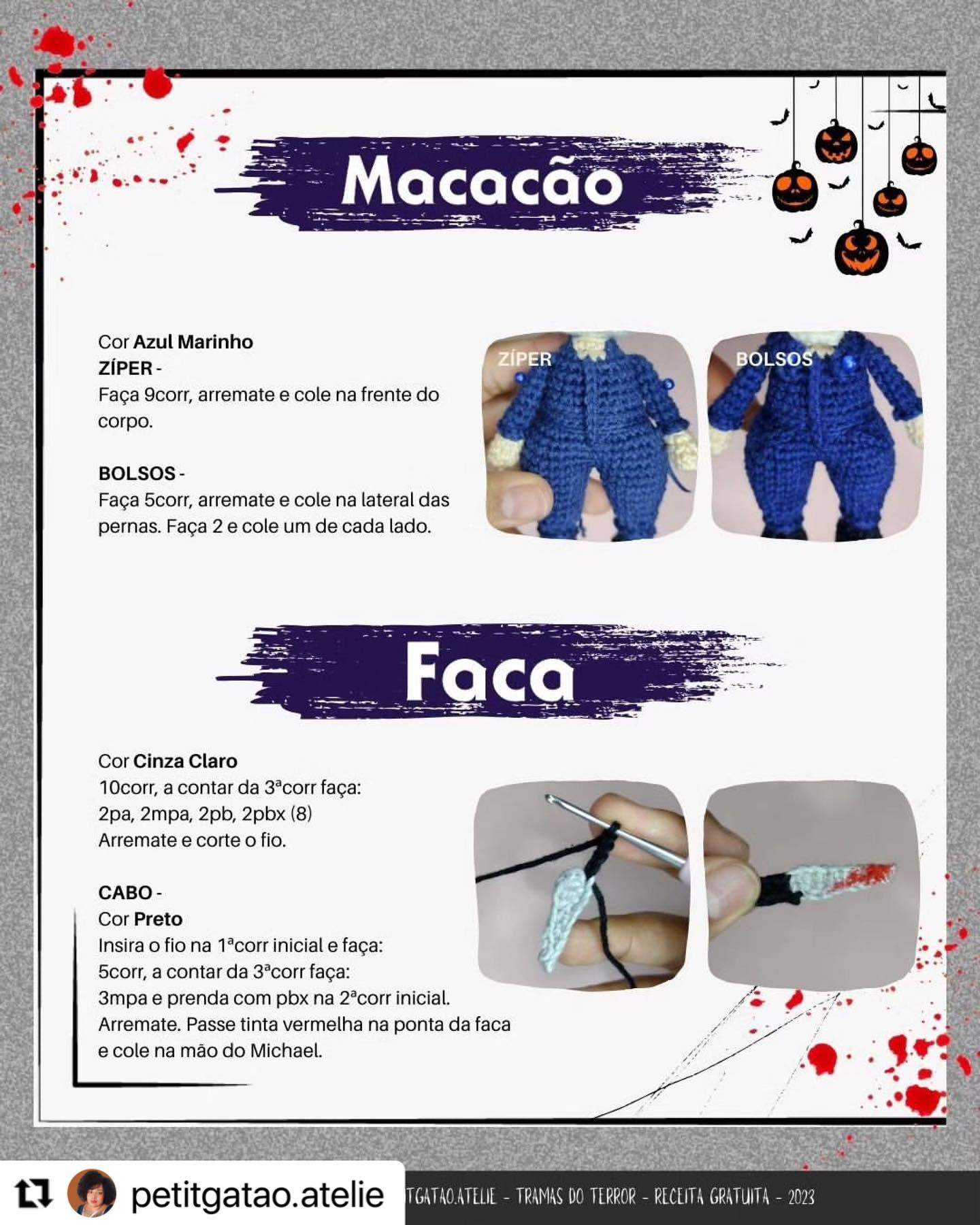 Gráfico de crochê gratuito: Michael Myers amigurumi