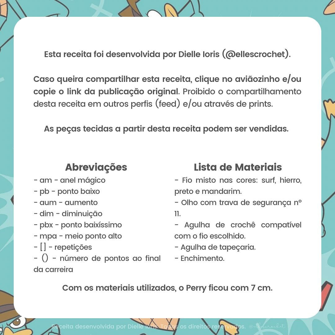 Gráfico de crochê gratuito: Perry Ornitorrinco