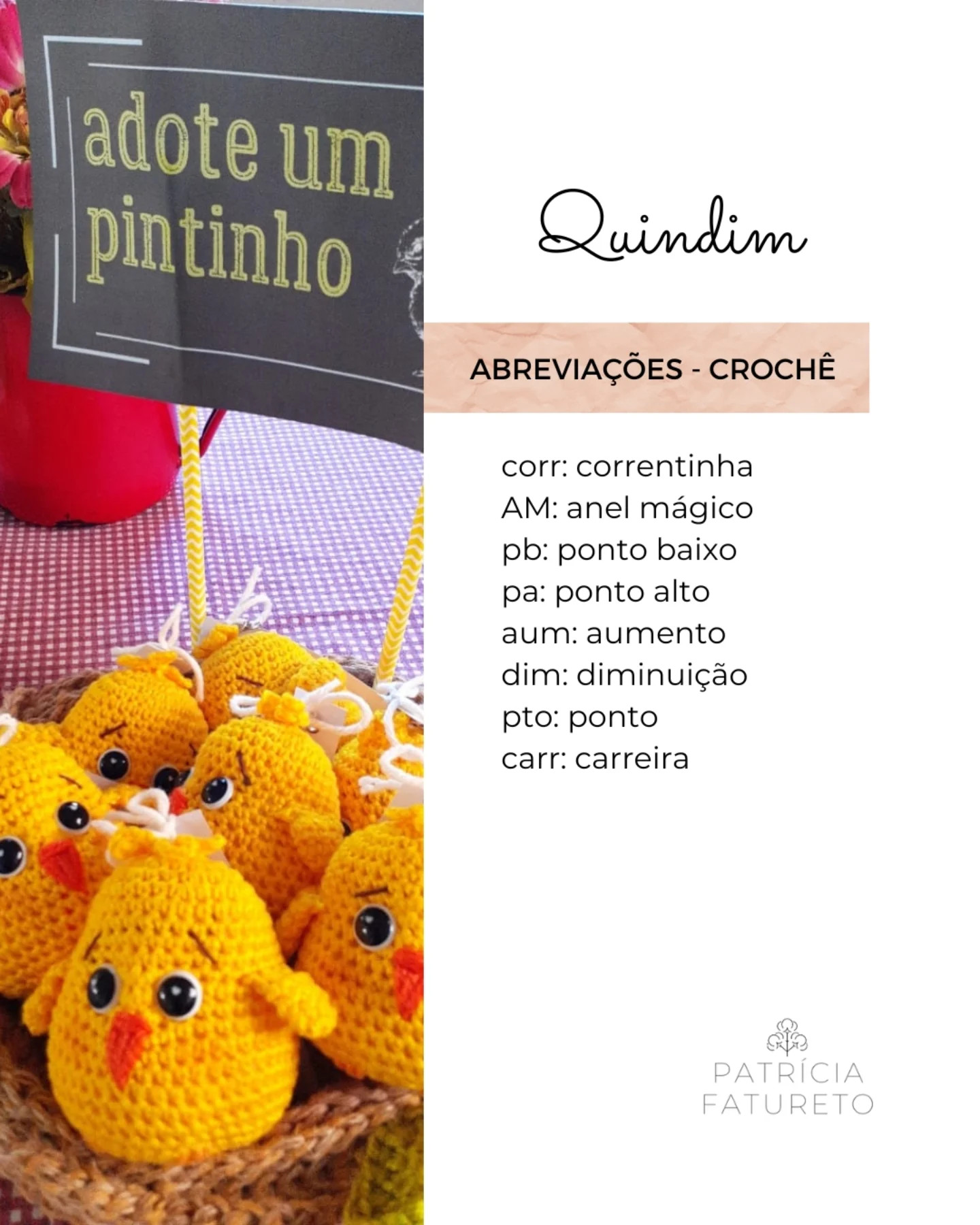 Gráfico de crochê gratuito: Pintinho Quindin