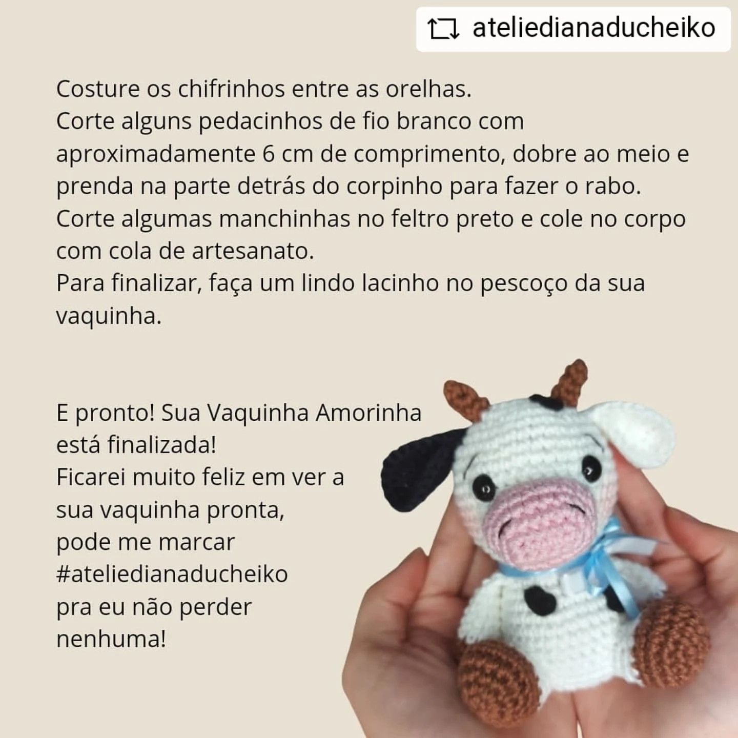 Gráfico de crochê gratuito: Vaca fofa amigurumi
