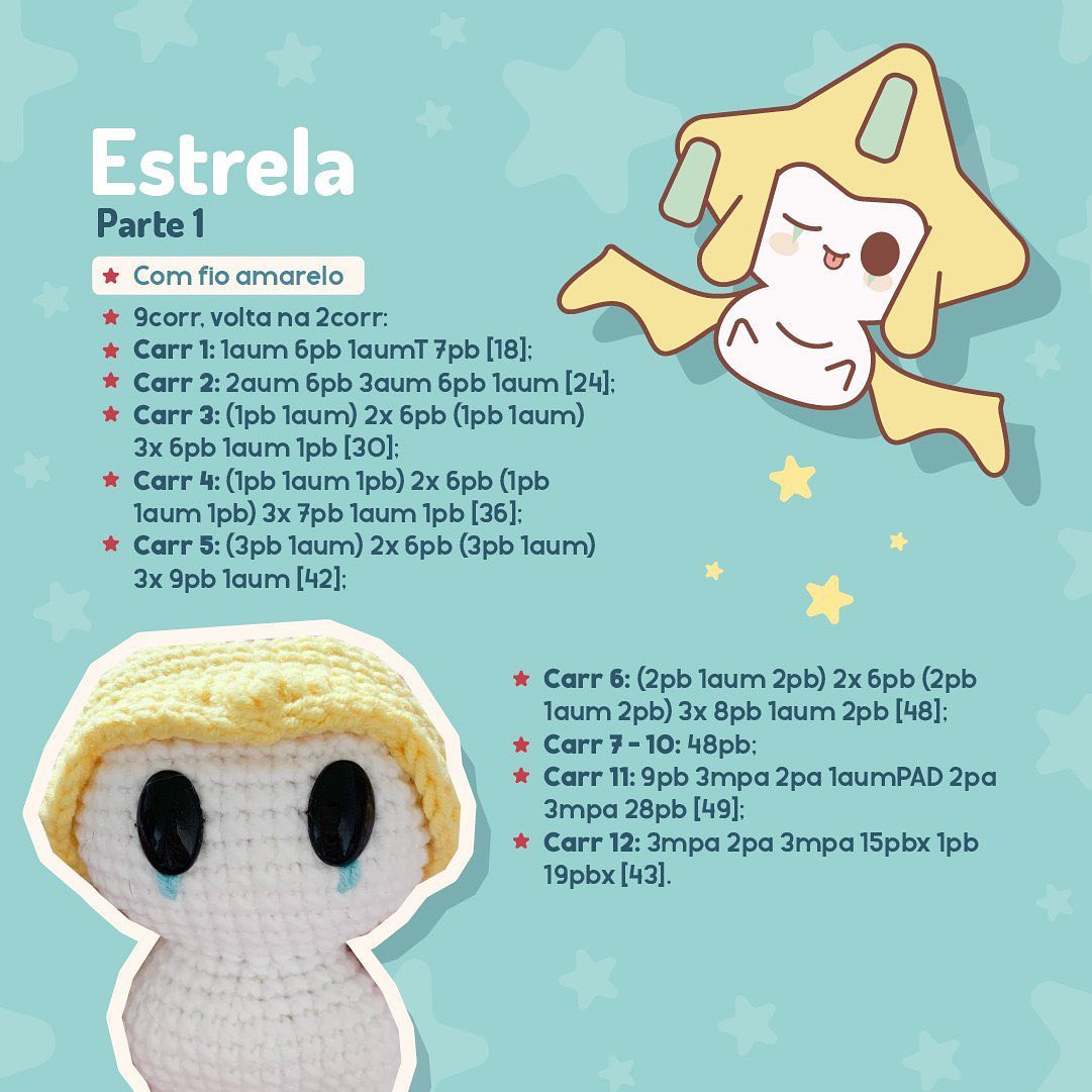 Gráfico de crochê Jirachi amigurumi:  Gráfico para criar um amigurumi de Jirachi, personagem do universo Pokémon.