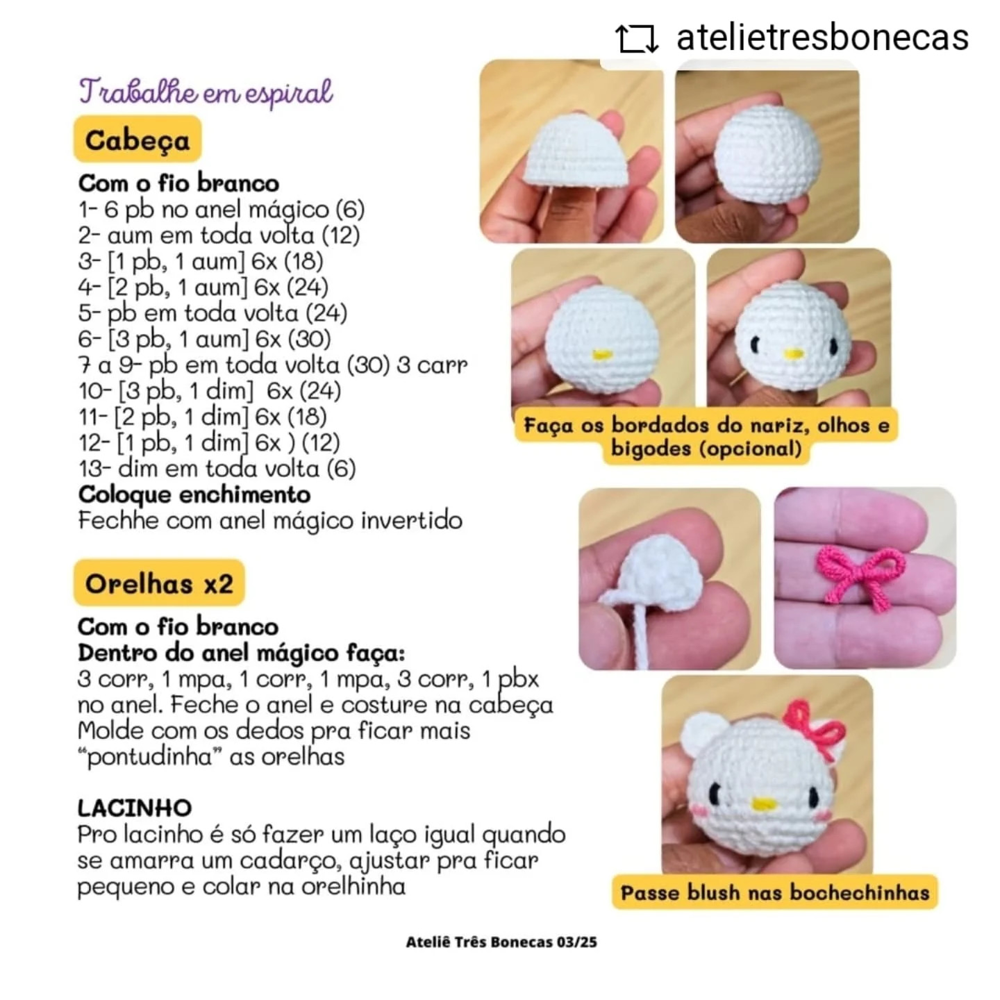Gráfico de crochê marcador de página Hello Kitty grátis