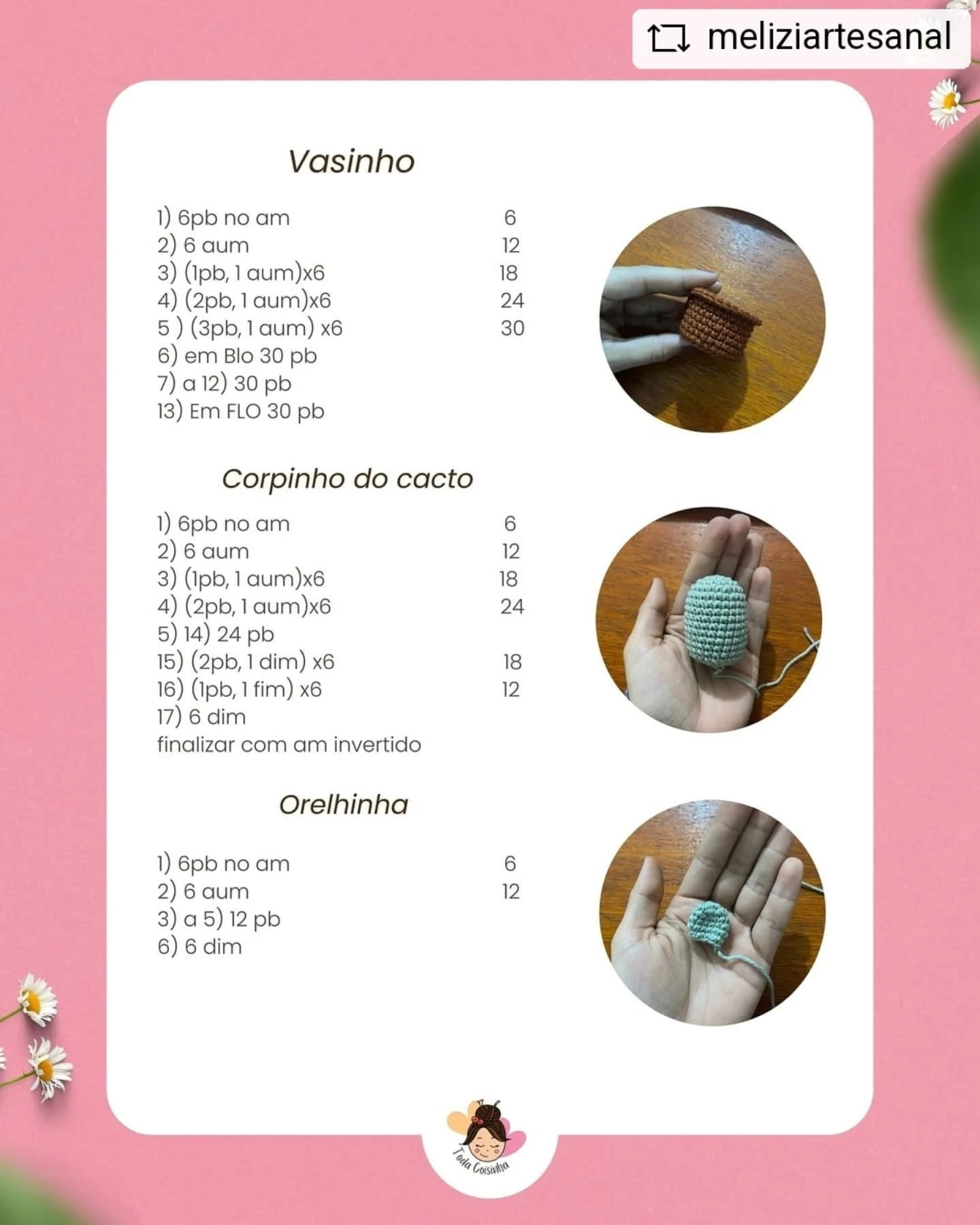 Gráfico de crochê: Mini Cacto em vaso