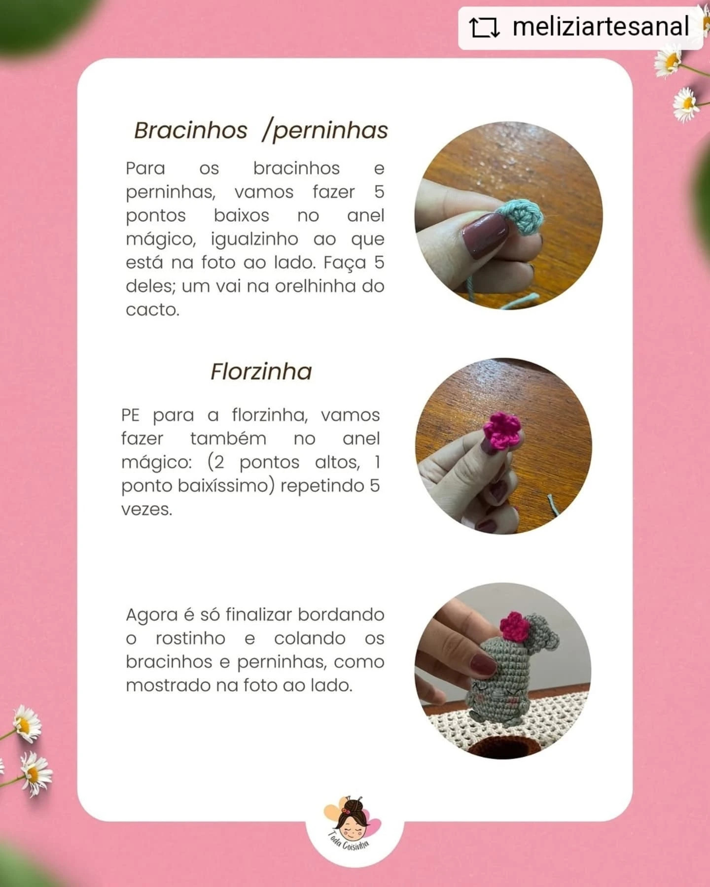 Gráfico de crochê: Mini Cacto em vaso