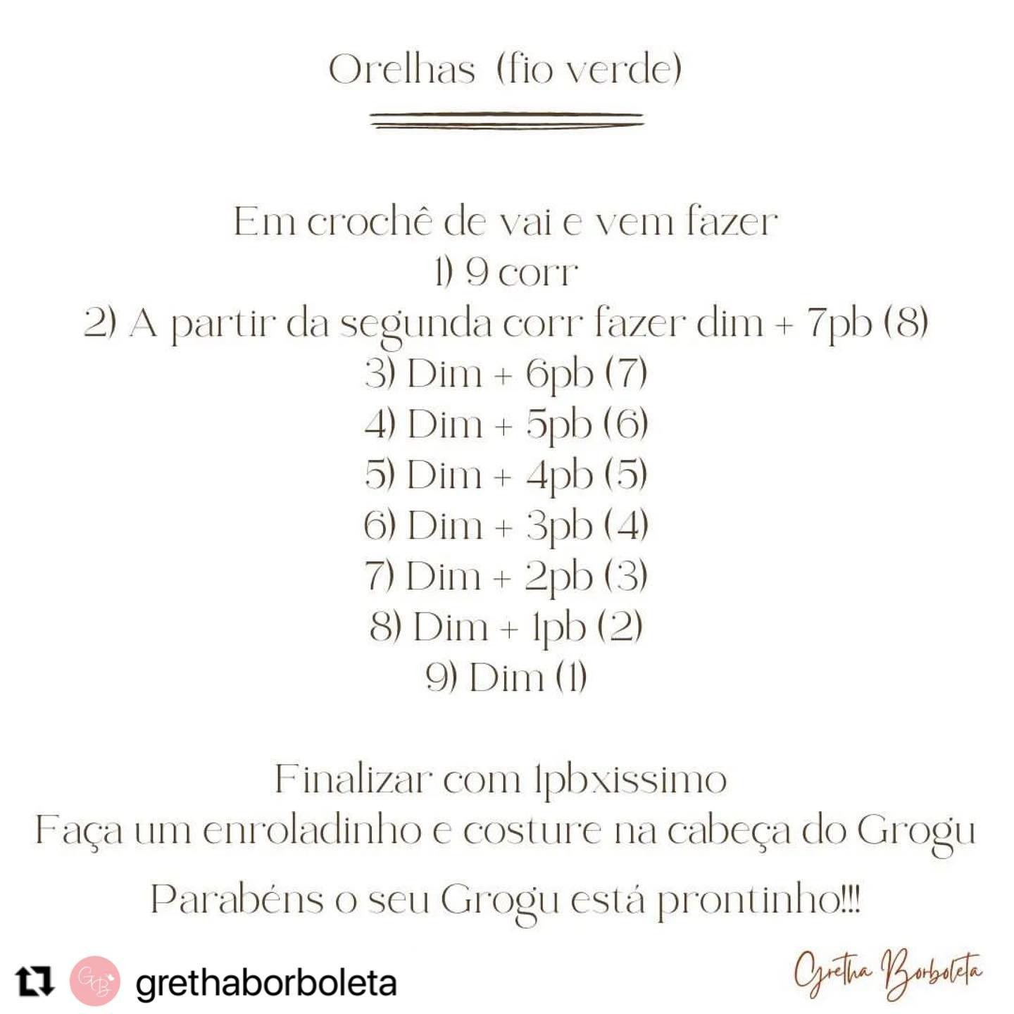 Gráfico de crochê: Mini Grogu em amigurumi