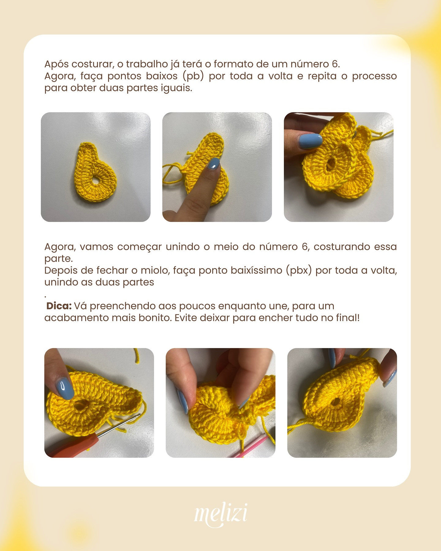 Gráfico de crochê: Número 6 amarelo.