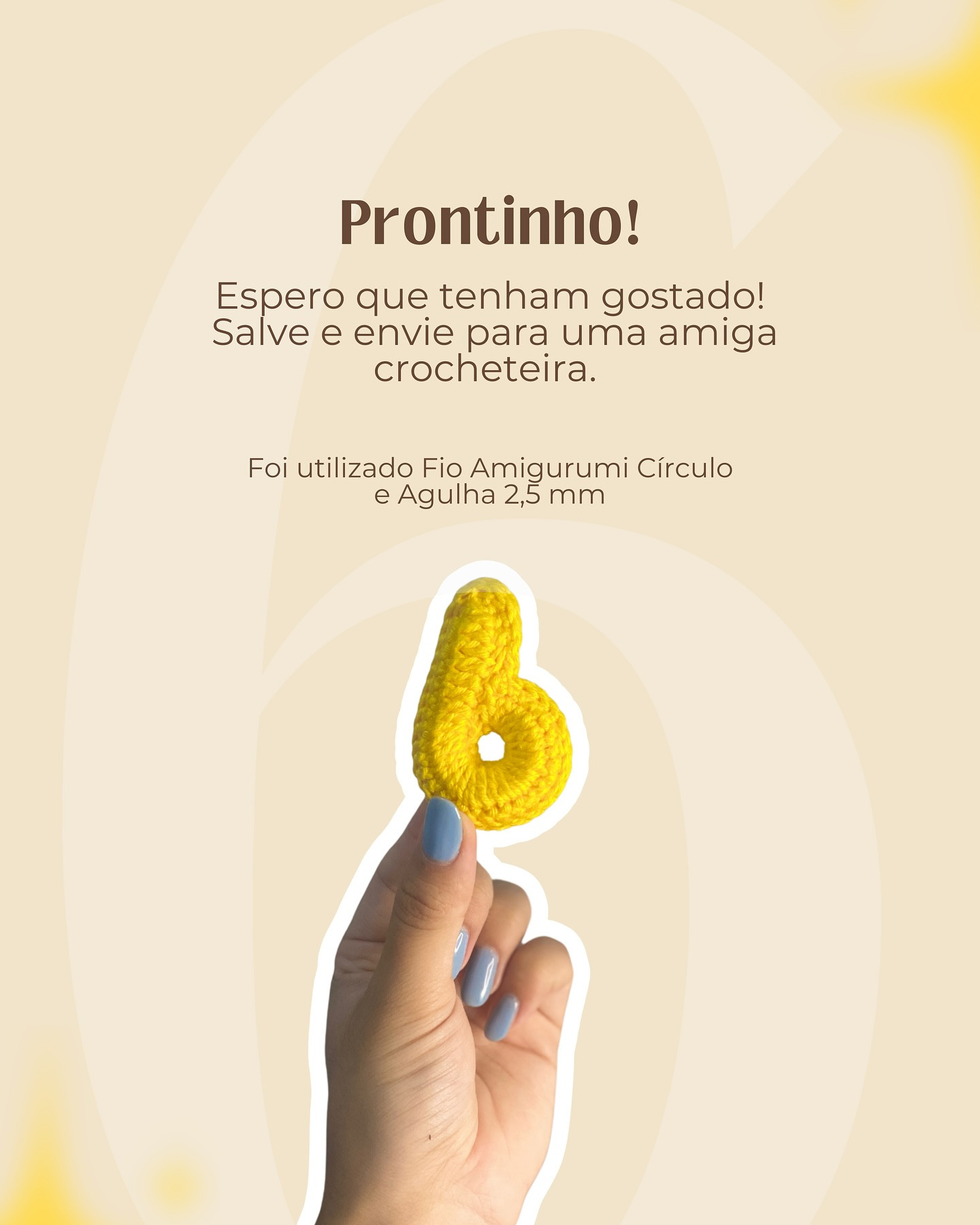 Gráfico de crochê: Número 6 amarelo.