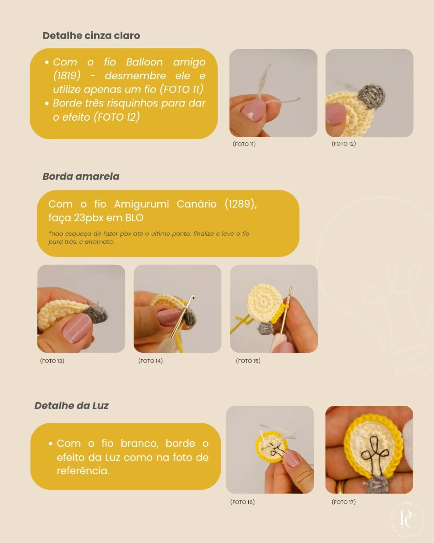 Gráfico de marcador de páginas em formato de lâmpada em crochê.