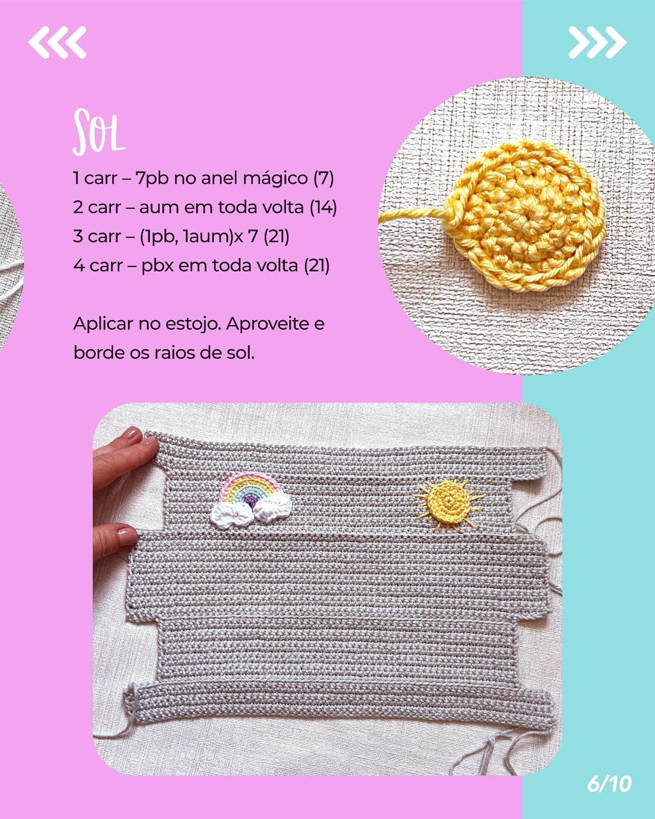 Gráficos de crochê gratuitos: estojo escolar arco-íris