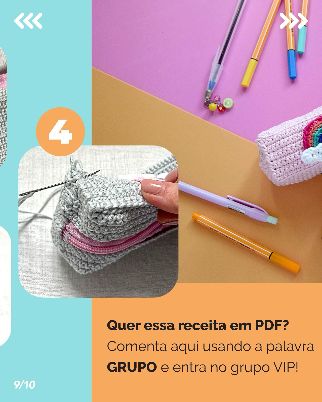 Gráficos de crochê gratuitos: estojo escolar arco-íris