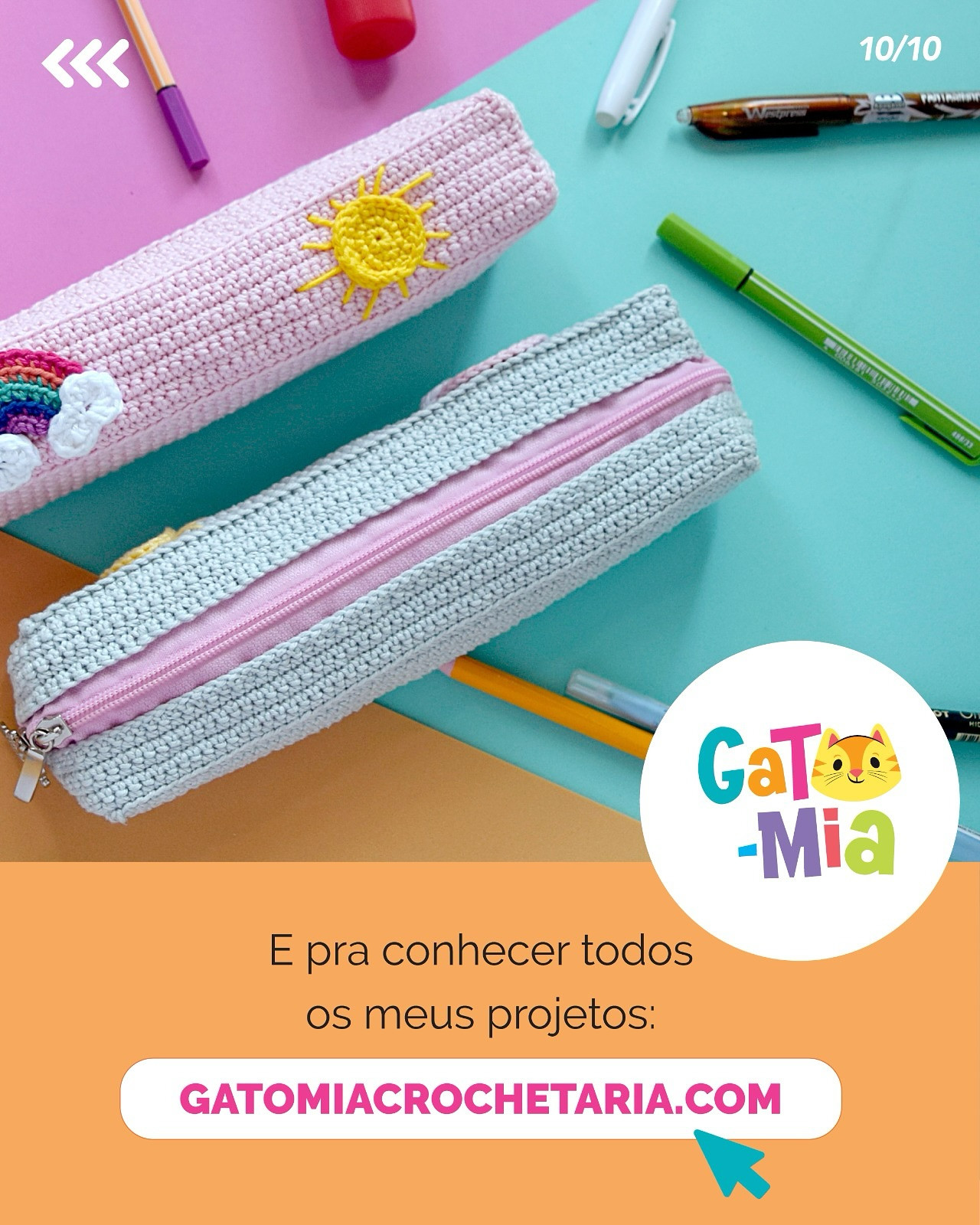 Gráficos de crochê gratuitos: estojo escolar arco-íris