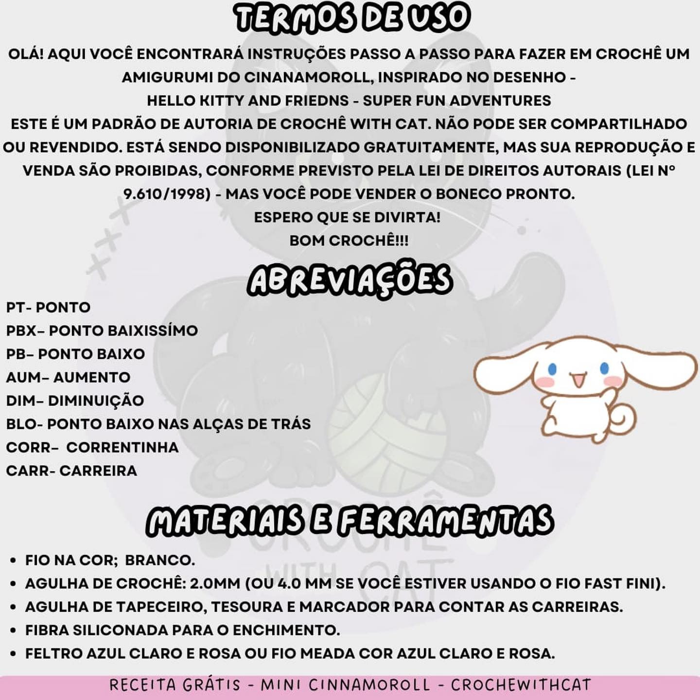 Grátis: Amigurumi Cinnamoroll em crochê