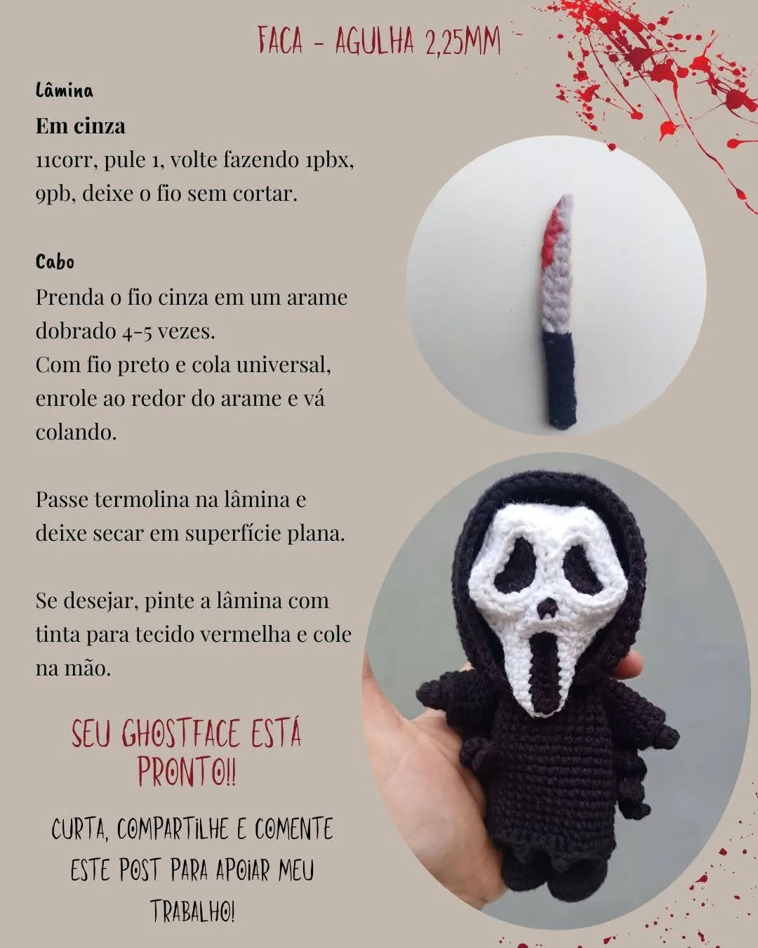 Grátis: Amigurumi Ghostface, tutorial passo a passo
