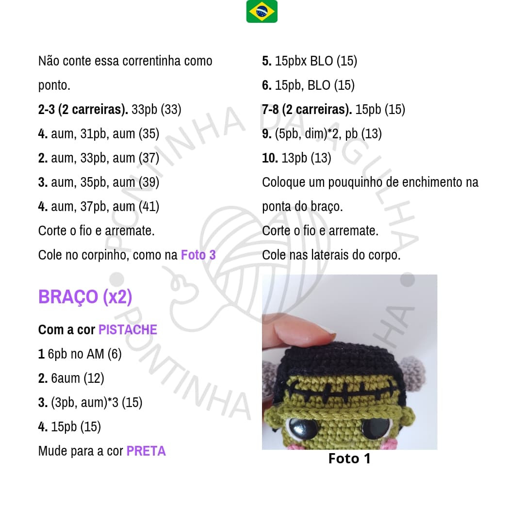 Grátis: Amigurumi Monstrinho Frankenstein em crochê