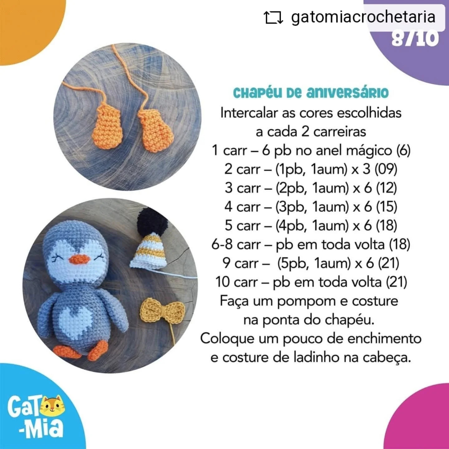 Grátis: Amigurumi Pinguim de Festa em Crochê