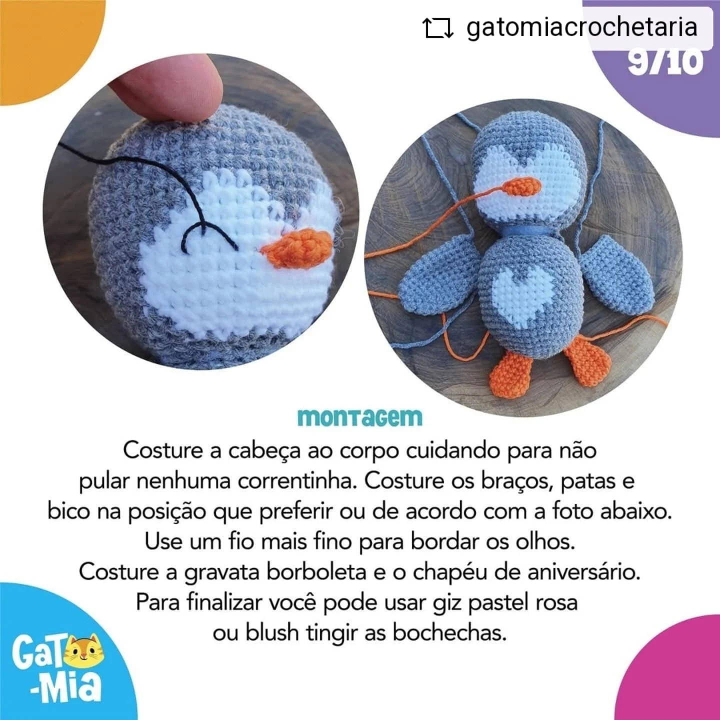 Grátis: Amigurumi Pinguim de Festa em Crochê