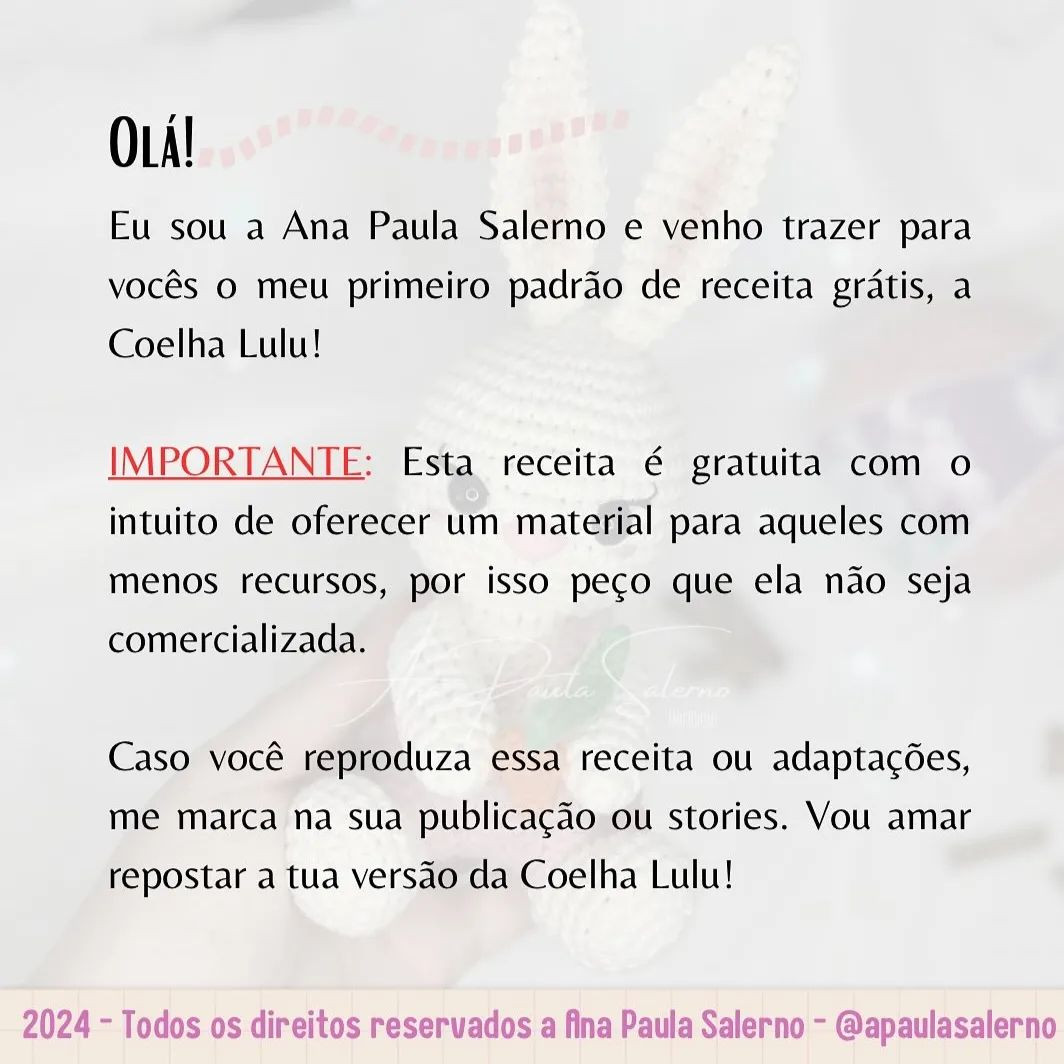 Grátis: Crochê Coelho Lulu - Passo a Passo