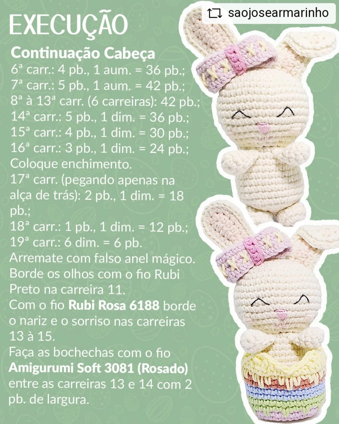 Grátis:  Gráfico Amigurumi Coelho Charlot de Páscoa