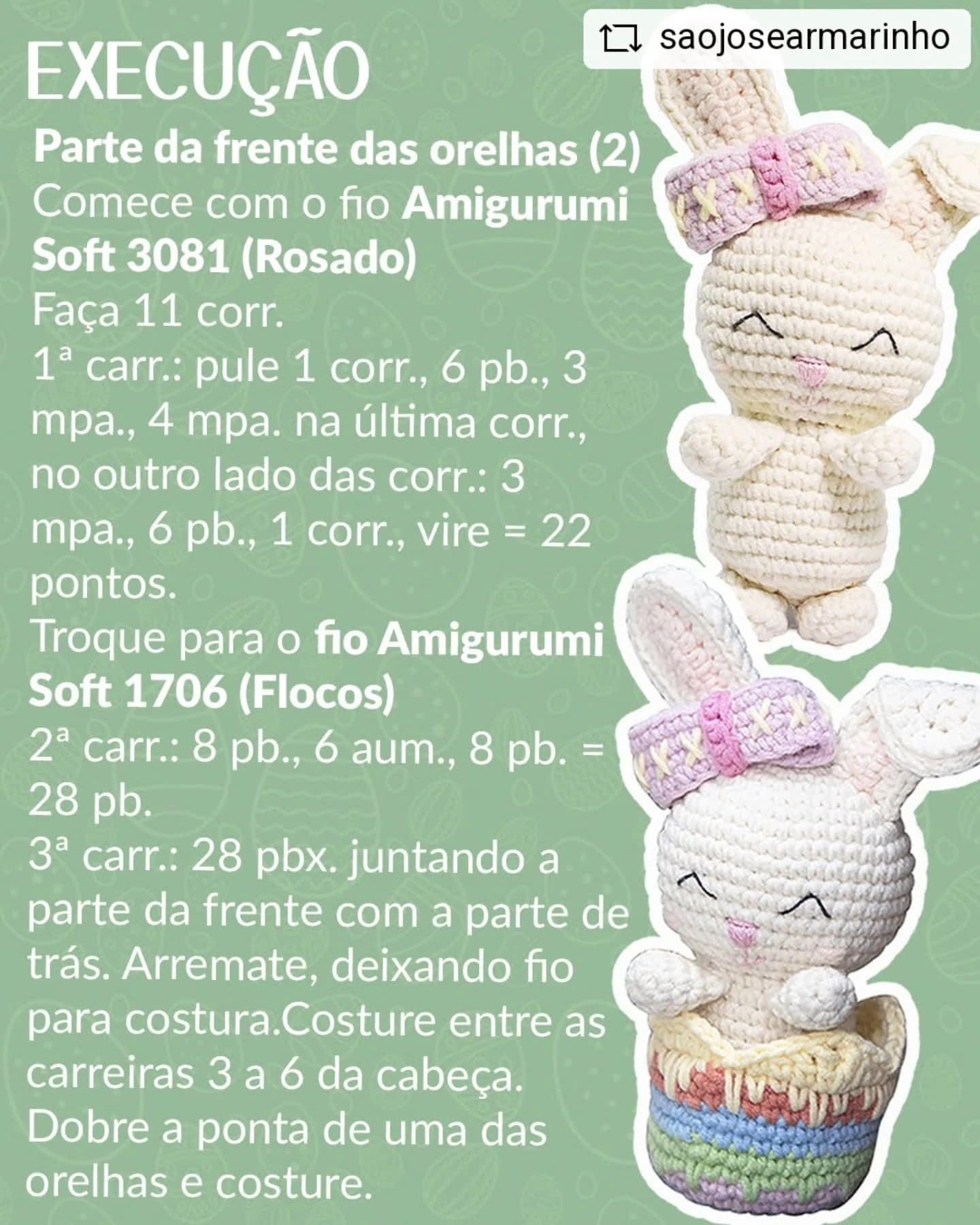 Grátis:  Gráfico Amigurumi Coelho Charlot de Páscoa