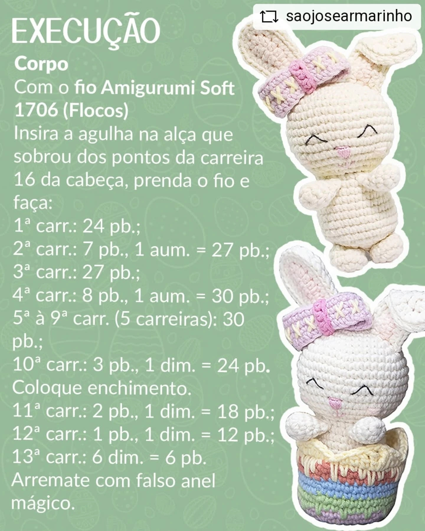 Grátis:  Gráfico Amigurumi Coelho Charlot de Páscoa