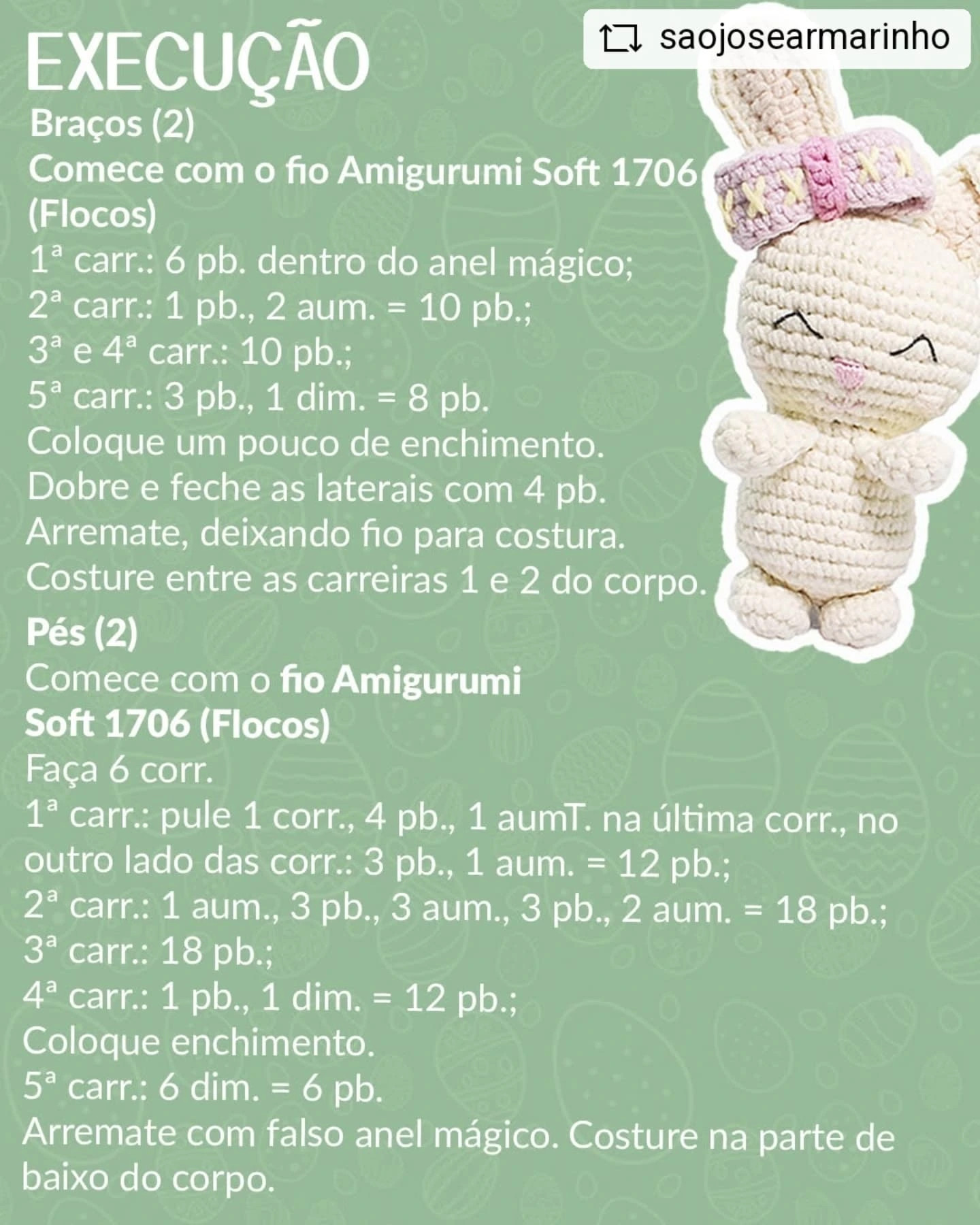 Grátis:  Gráfico Amigurumi Coelho Charlot de Páscoa