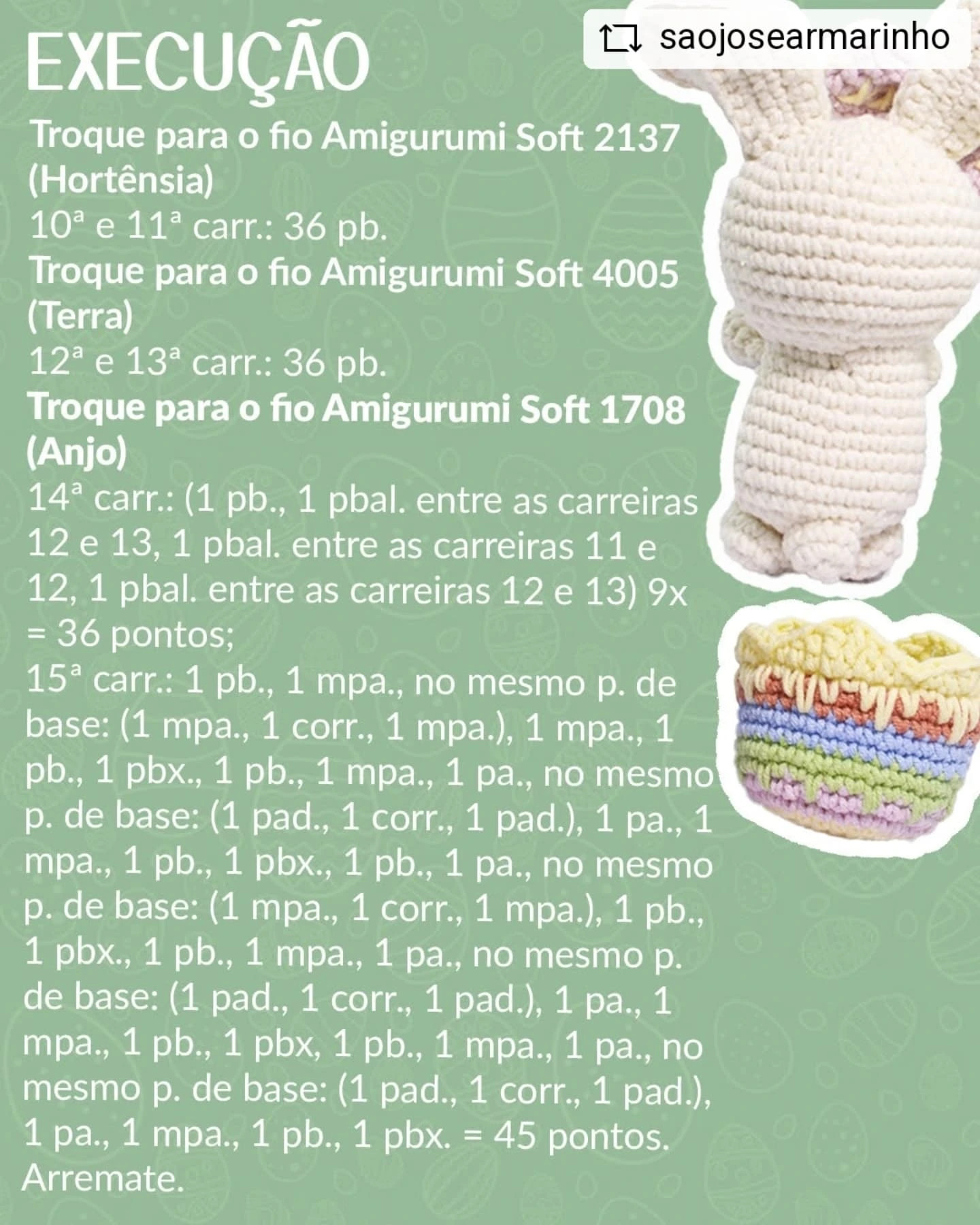Grátis:  Gráfico Amigurumi Coelho Charlot de Páscoa