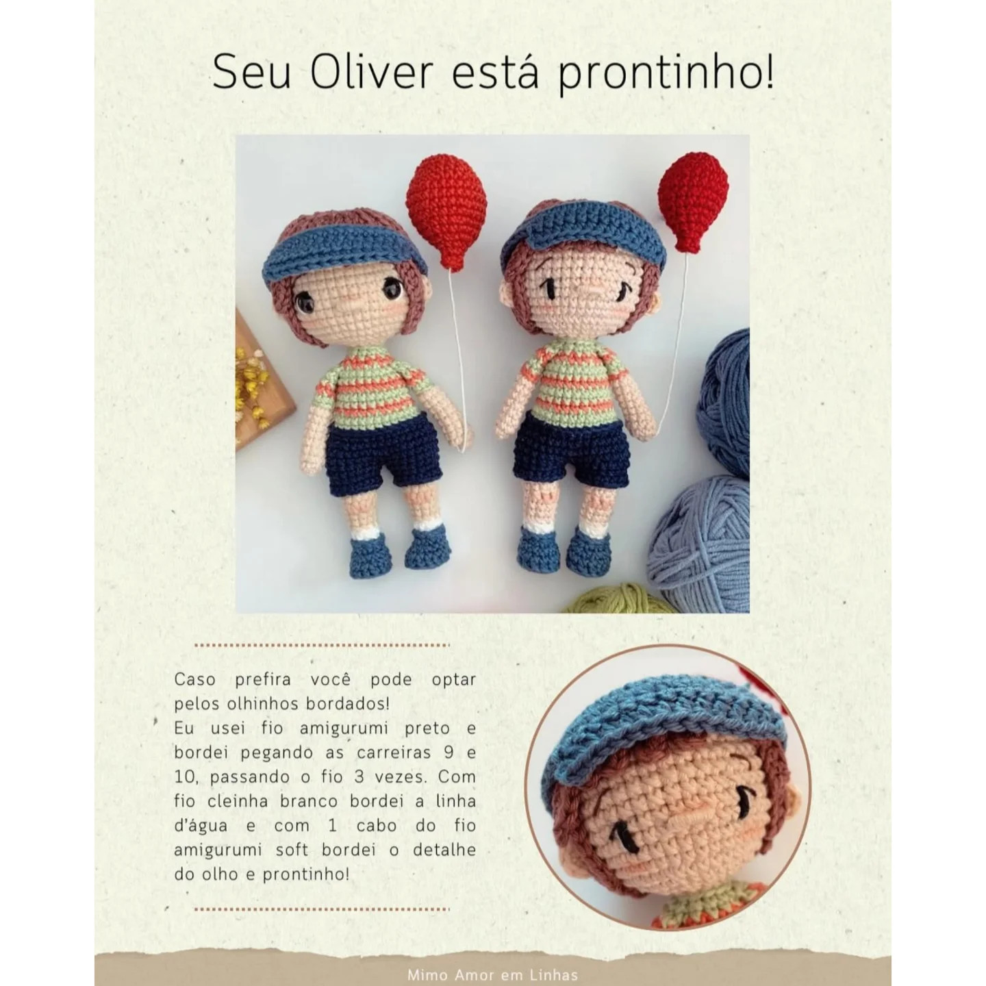 Grátis: Gráfico Amigurumi Menino Oliver com Balão