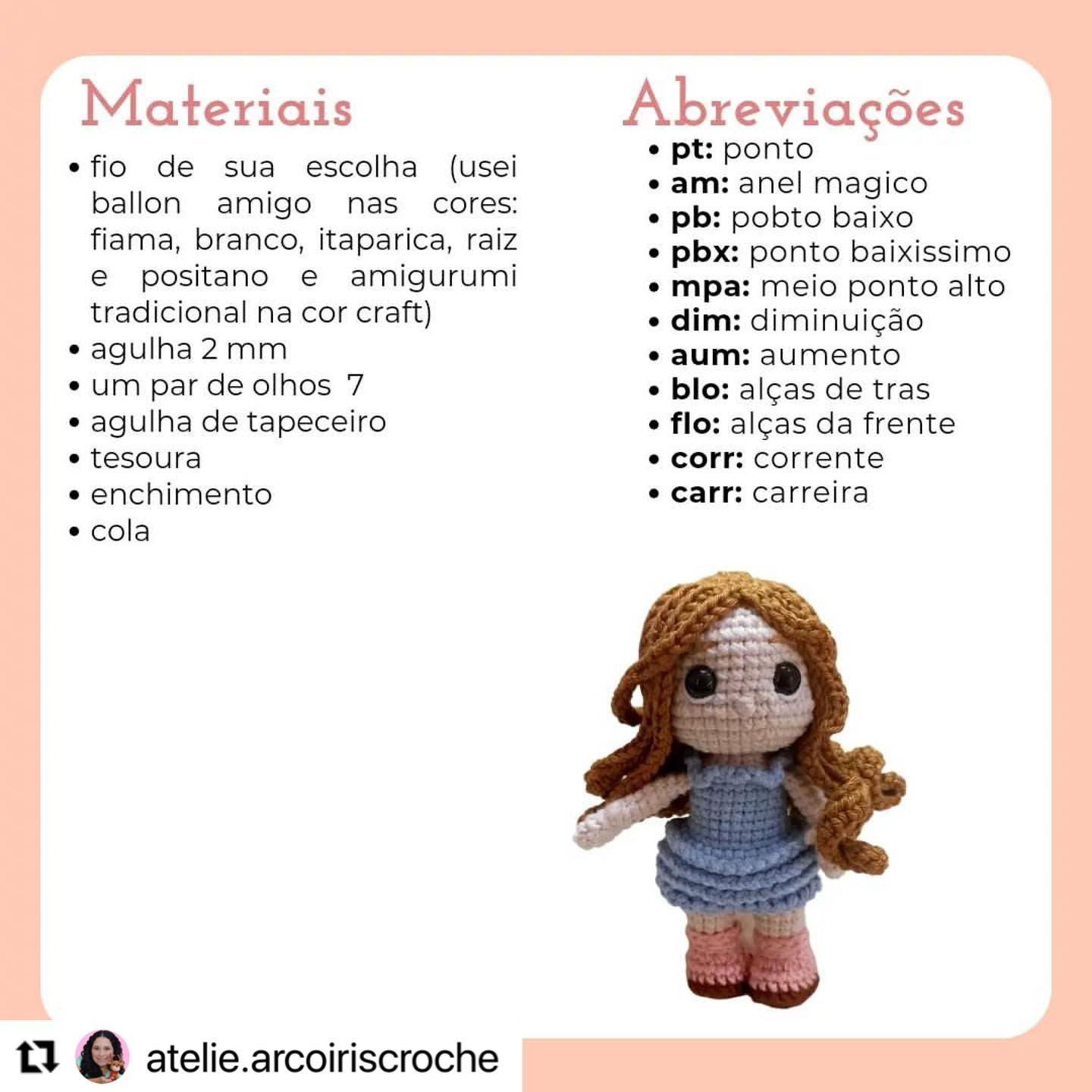 Grátis: Gráfico de amigurumi da boneca Elisa