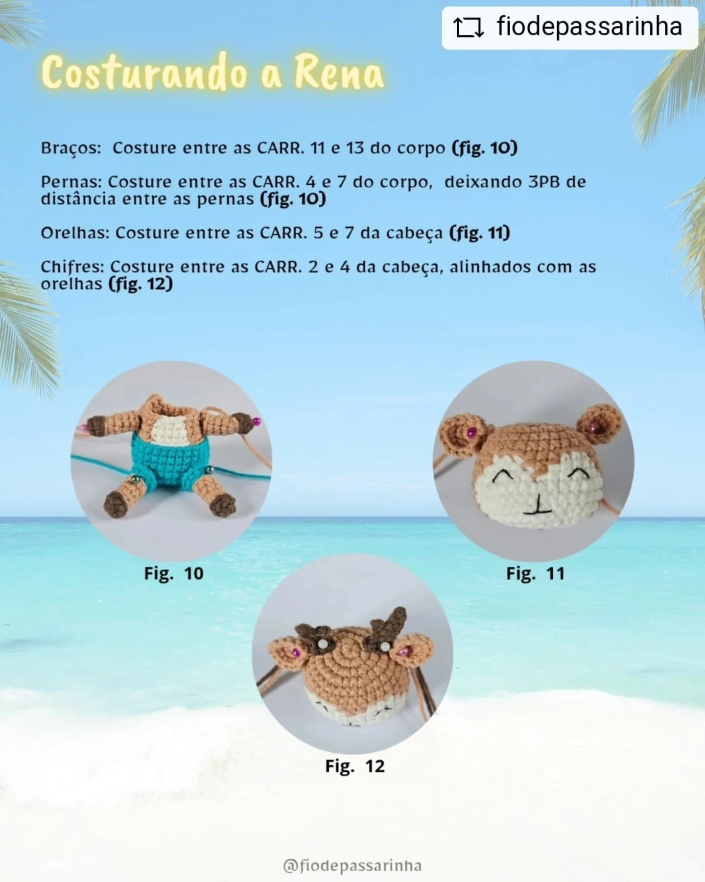 Grátis: Gráfico de amigurumi de rena tropical no balanço
