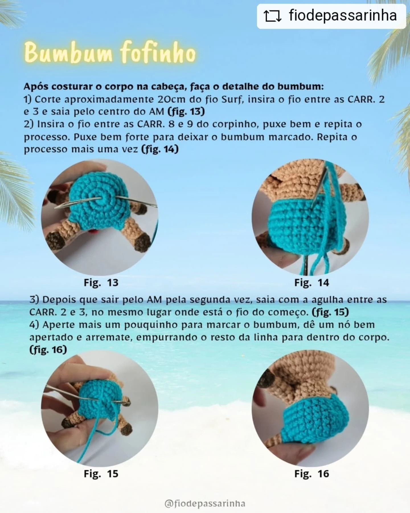 Grátis: Gráfico de amigurumi de rena tropical no balanço