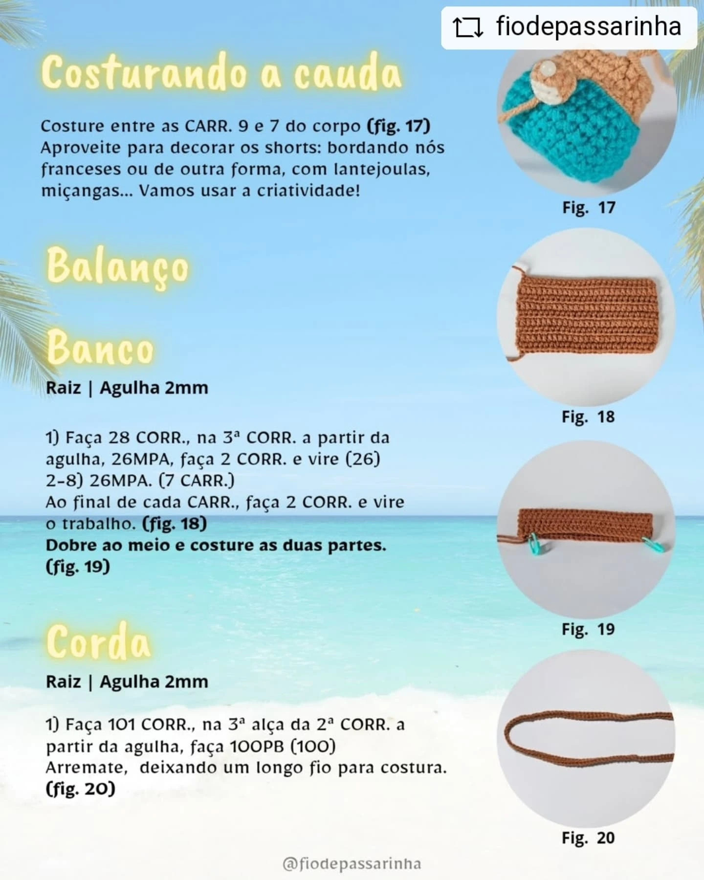 Grátis: Gráfico de amigurumi de rena tropical no balanço