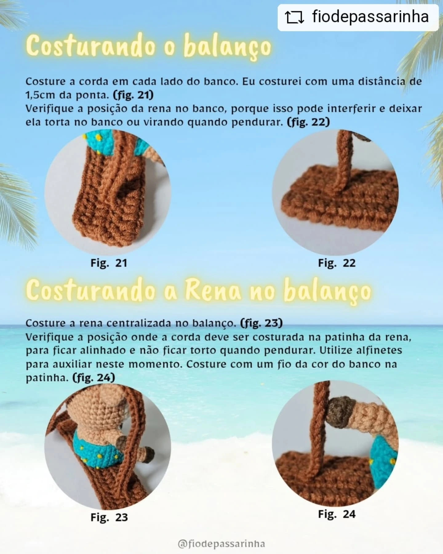 Grátis: Gráfico de amigurumi de rena tropical no balanço