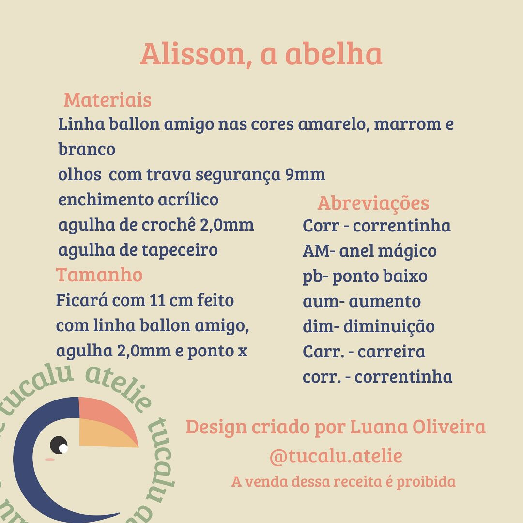 Grátis: Gráfico de crochê da abelhinha Alisson