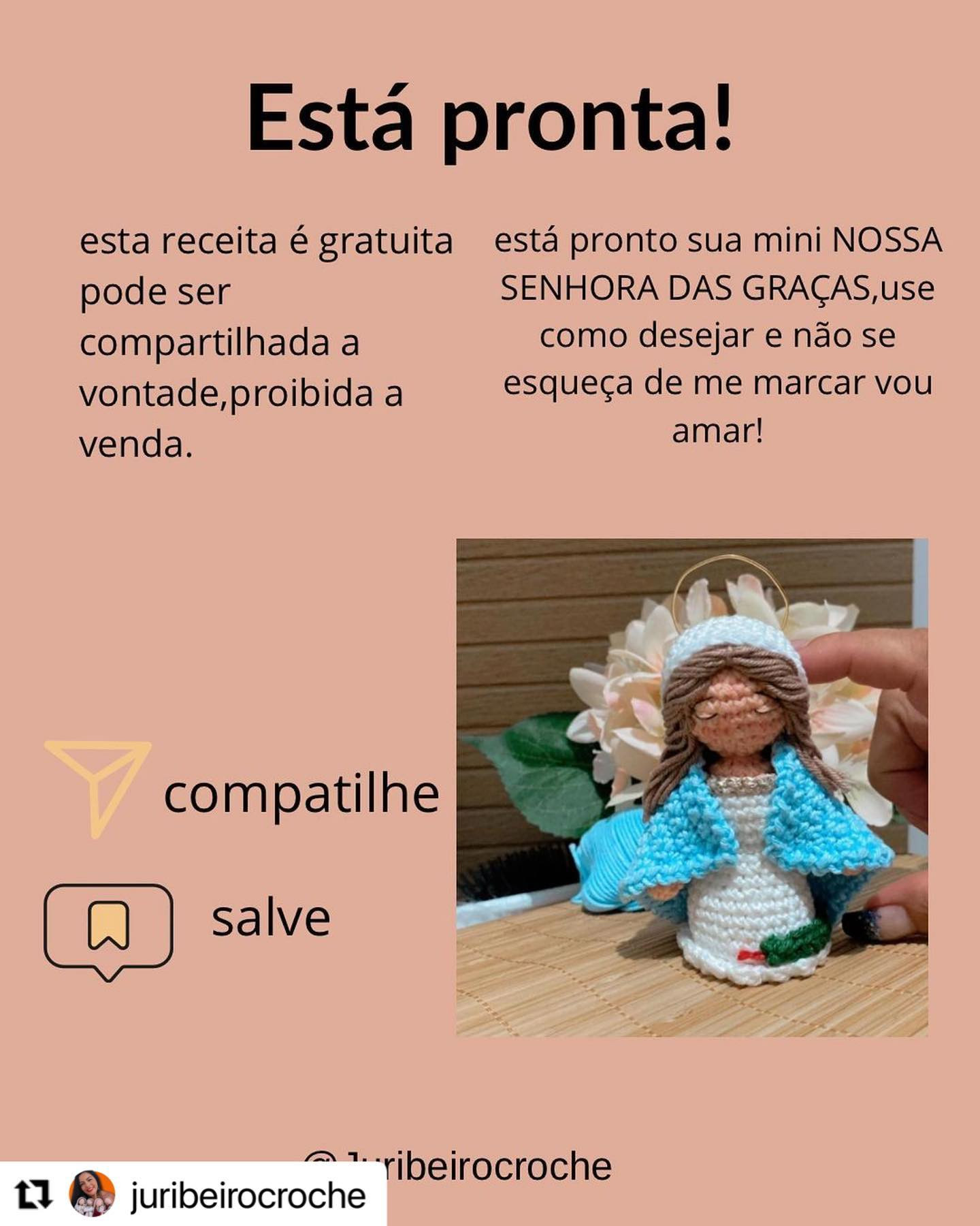 Grátis: Gráfico de crochê da Mini Santinha Nossa Senhora das Graças (9cm)