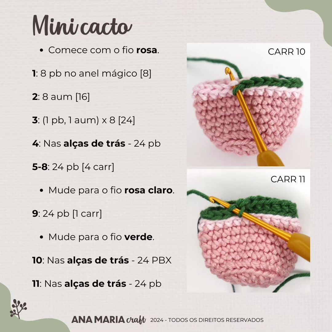 Grátis: Mini Cacto Amigurumi em Crochê