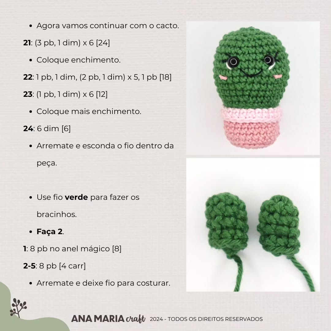 Grátis: Mini Cacto Amigurumi em Crochê