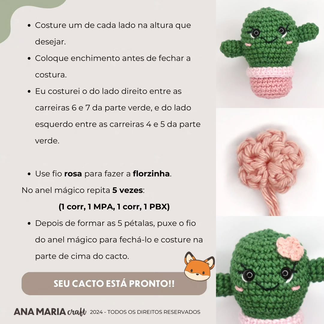 Grátis: Mini Cacto Amigurumi em Crochê